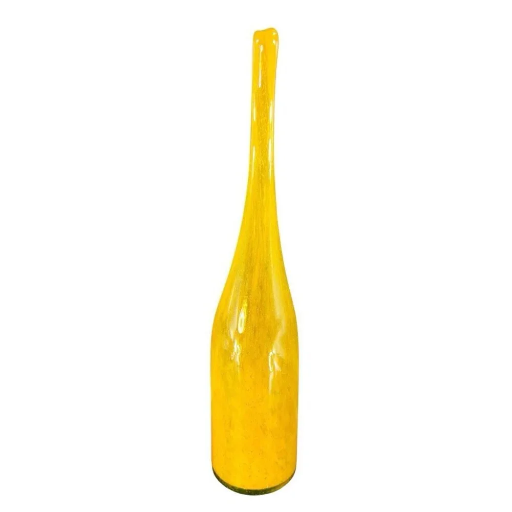 Vintage Hand Blown Studio Art Glass Long Neck Vase Vessel With Small Bubbles VTG